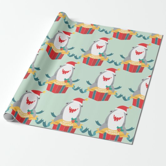 Cute Santa Shark Cadeaupapier (Uitgerold)