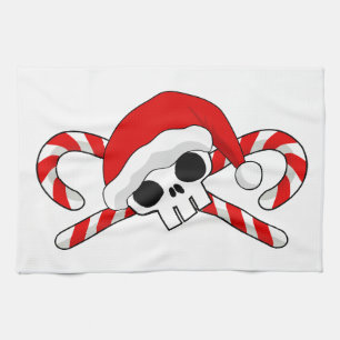 Cute Santa Skull met snoeprietjes Theedoek