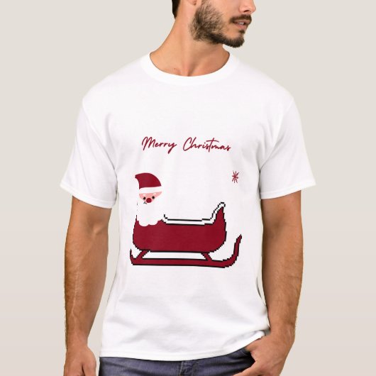 Cute Santa Sleigh Merry Christmas T-Shirt (Voorkant)