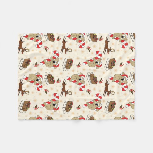 Cute Santa Sloth Prettige feestdagen Fleece Deken (Voorkant (Horizontaal))