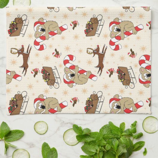 Cute Santa Sloth Prettige feestdagen Theedoek (Gevouwen)