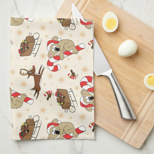 Cute Santa Sloth Prettige feestdagen Theedoek (Quarter Fold)