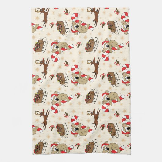 Cute Santa Sloth Prettige feestdagen Theedoek (Verticaal)