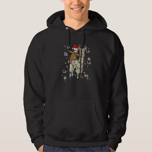 Cute Santa Sloth Riding Llama Christmas Lights Paj Hoodie (Voorkant)