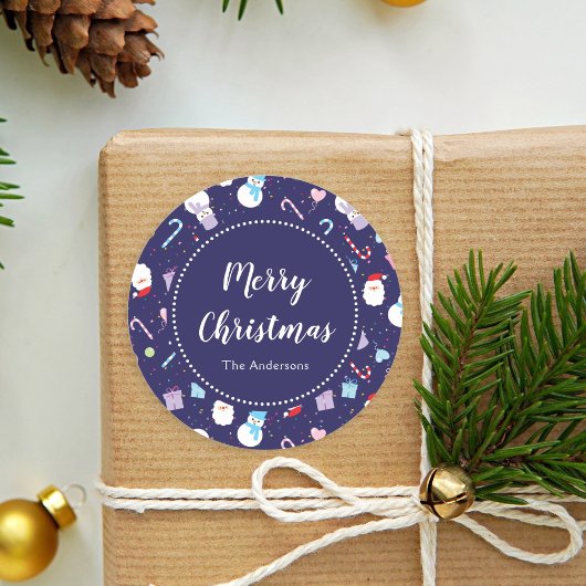 Cute Santa Snowman Candy Cane-kerstpatroon Ronde Sticker