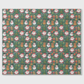 Cute Santa Snowman Gingerbread Christmas Wrapping  Cadeaupapier (Vlak)