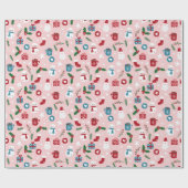 Cute Santa Snowman Stars Roze Patroon Kerstmis Cadeaupapier (Vlak)