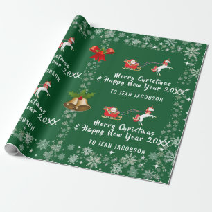 Cute Santa Unicorn Modern Script Holly Personalise Cadeaupapier