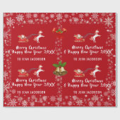 Cute Santa Unicorn Modern Script Holly Personalise Cadeaupapier (Vlak)