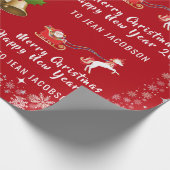 Cute Santa Unicorn Modern Script Holly Personalise Cadeaupapier (Hoek)