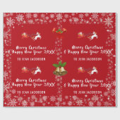 Cute Santa Unicorn Modern Script Holly Personalise Cadeaupapier (Vlak)
