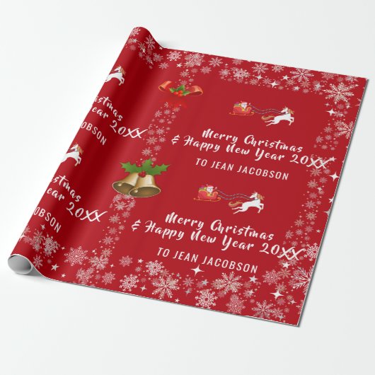 Cute Santa Unicorn Modern Script Holly Personalise Cadeaupapier (Uitgerold)