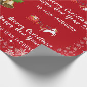 Cute Santa Unicorn Modern Script Holly Personalise Cadeaupapier (Hoek)