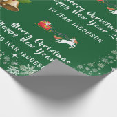 Cute Santa Unicorn Modern Script Holly Personalise Cadeaupapier (Hoek)