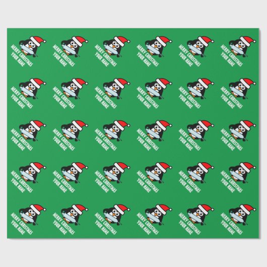 Cute Santa-verpleegpinguïn met kerstspuit Cadeaupapier (Vlak)