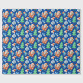 Cute Santa Winter Cartoon Blue Pattern Cadeaupapier (Vlak)
