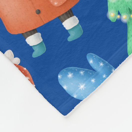 Cute Santa Winter Cartoon Blue Pattern Fleece Deken (Hoek)