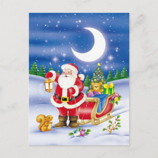Cute Santa with sledge Feestdagenkaart