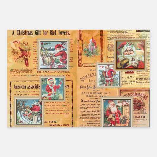 Cute  Santas en Newspaper Collage Inpakpapier Vel (Voorkant 3)