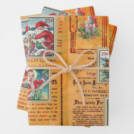 Cute Santas en Newspaper Collage Inpakpapier Vel