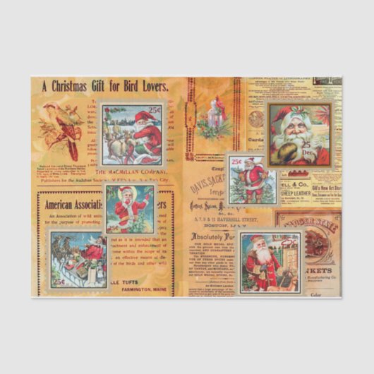 Cute Santas en Newspaper Collage Tissuepapier (Voorkant)