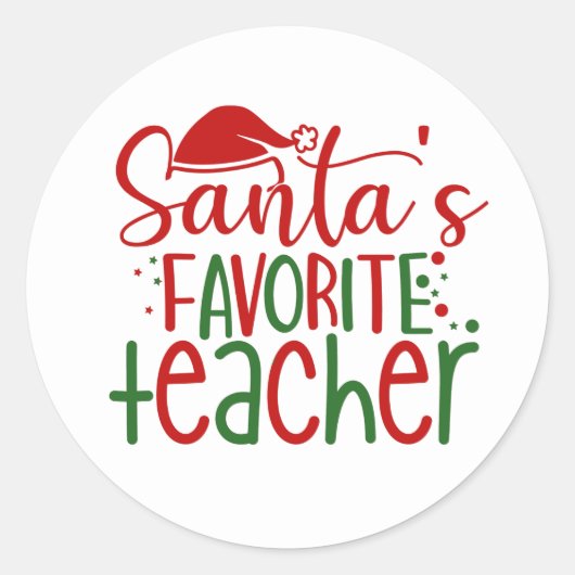 Cute Santa's favoriete leraar rood-groen wit Ronde Sticker (Voorkant)
