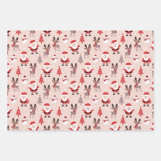 Cute Santas & Reindeers Inpakpapier Vel (Voorkant)