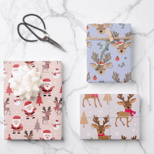 Cute Santas & Reindeers Inpakpapier Vel (Voorkant)
