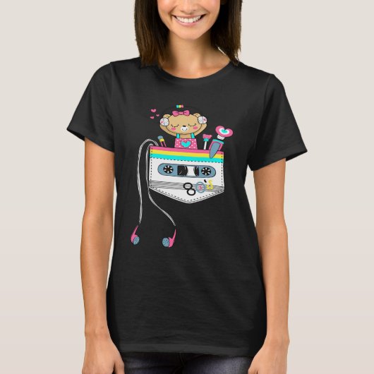 Cute  Sarcastic Music Pocket Teddy Bear Graphic De T-shirt (Voorkant)