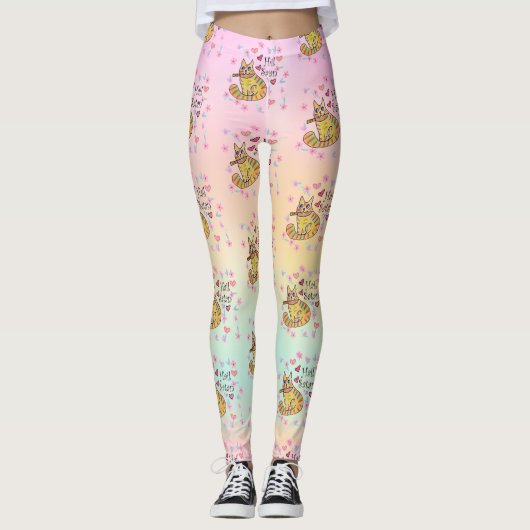 Cute sarcastische cartoon kat hail Satan Leggings (Voorkant)