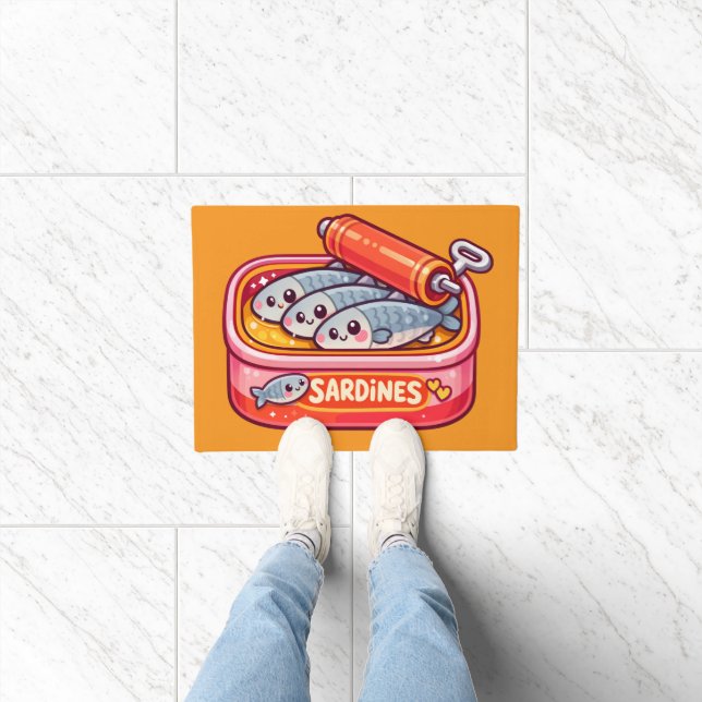 Cute Sardines Can Pink Orange Deurmat (Binnen)