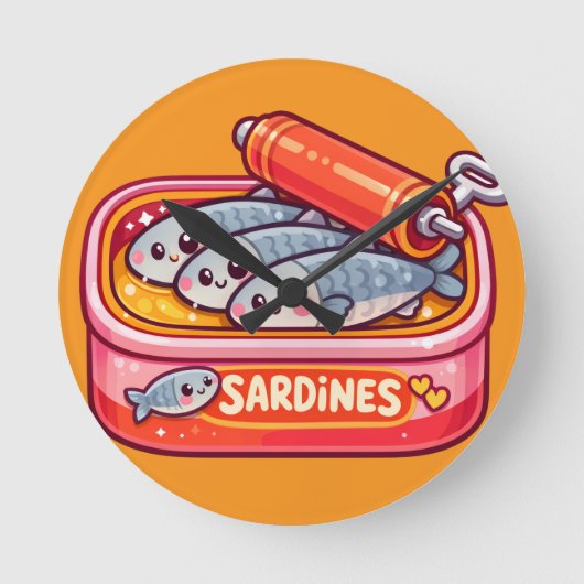 Cute Sardines Can Pink Orange Ronde Klok (Voorkant)