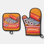 Cute Sardines Fish Cartoon Ovenwant & Pannenlap Set (Voorkant)