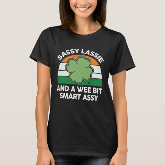 Cute Sassy Lassie Shirt Irish Shamrock Funny St Pa (Voorkant)