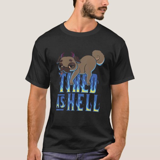 Cute Satanic Pug Tired als hel Esoteric Baphomet O T-shirt (Voorkant)