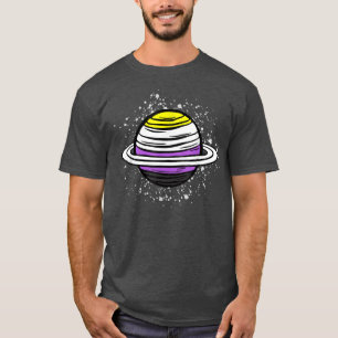 Cute Saturn Planet Non-Binary Flag Agender Genderq T-shirt