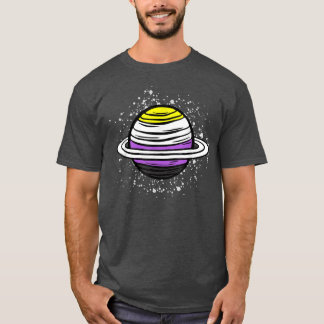 Cute Saturn Planet Non-Binary Flag Agender Genderq T-shirt