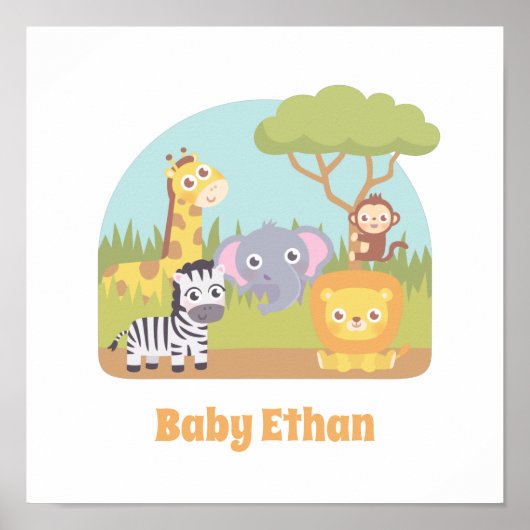 Cute Savannah Wild Animals Kids Nursery Decor Poster (Voorkant)