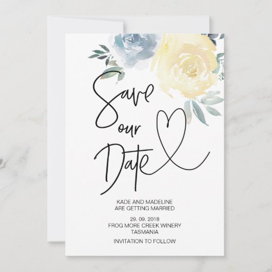 Cute Save Our Date Blue Cream Floral Wedding Kaart (Voorkant)