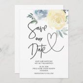 Cute Save Our Date Blue Cream Floral Wedding Kaart (Voorkant / Achterkant)