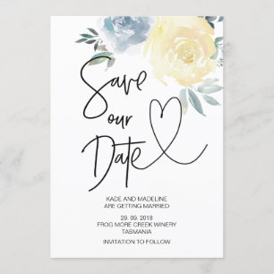 Cute Save Our Date Blue Cream Floral Wedding Kaart
