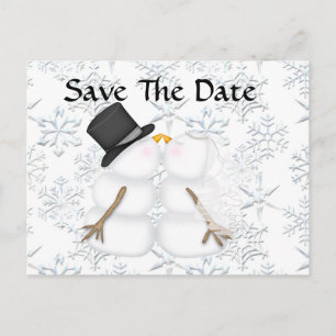 CUTE Save the Date BRIDE & GROOM Snowman Aankondigingskaart
