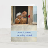 Cute Save the Date with Dachshund Couple in Window Kaart (Voorkant)