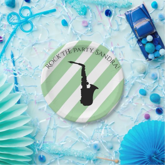 Cute Saxophone Rock- en Rollmuziekinstrumenten Papieren Bordje (Feest)