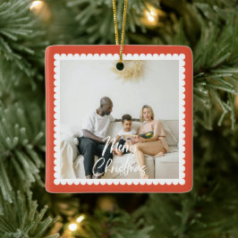 Cute Scalloped 2 Photo Handwritten Christmas Keramisch Ornament