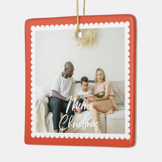 Cute Scalloped 2 Photo Handwritten Christmas Keramisch Ornament (Links)