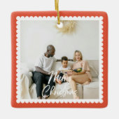 Cute Scalloped 2 Photo Handwritten Christmas Keramisch Ornament (Voorkant)