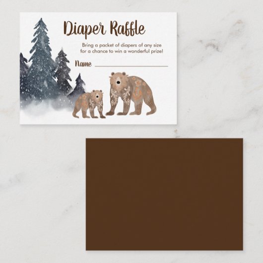 Cute Scandi Beren Winter Baby shower Diaper Raffle Informatiekaartje (Voorkant / Achterkant)