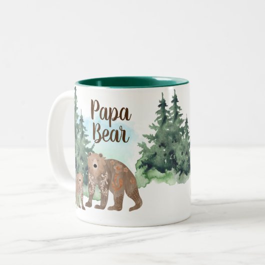 Cute Scandi Beren Woodland Forest Papa Beer Tweekleurige Koffiemok (Voorkant links)