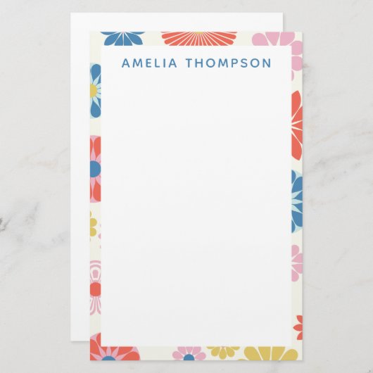 Cute Scandi Boho Folk Flower Pattern Personalized Briefpapier (Voorkant / Achterkant)